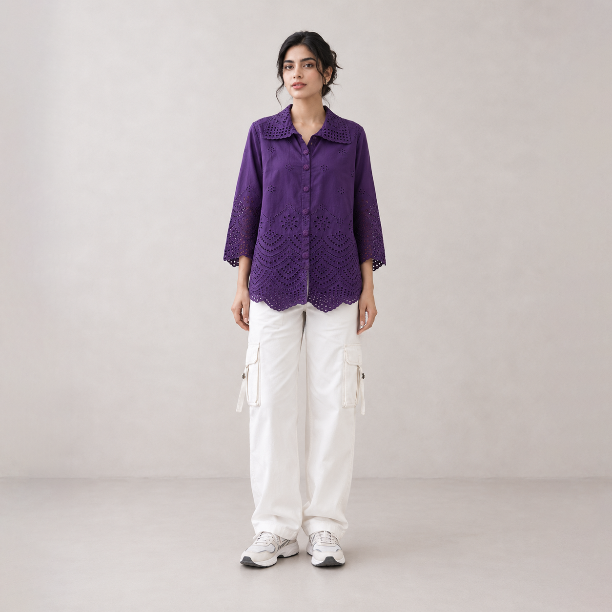 Rayshem Studio – Royal Violet Schiffli Cutwork Shirt