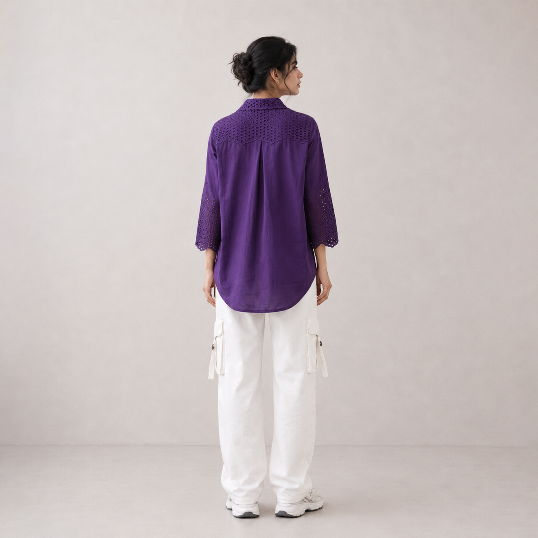 Rayshem Studio – Royal Violet Schiffli Cutwork Shirt