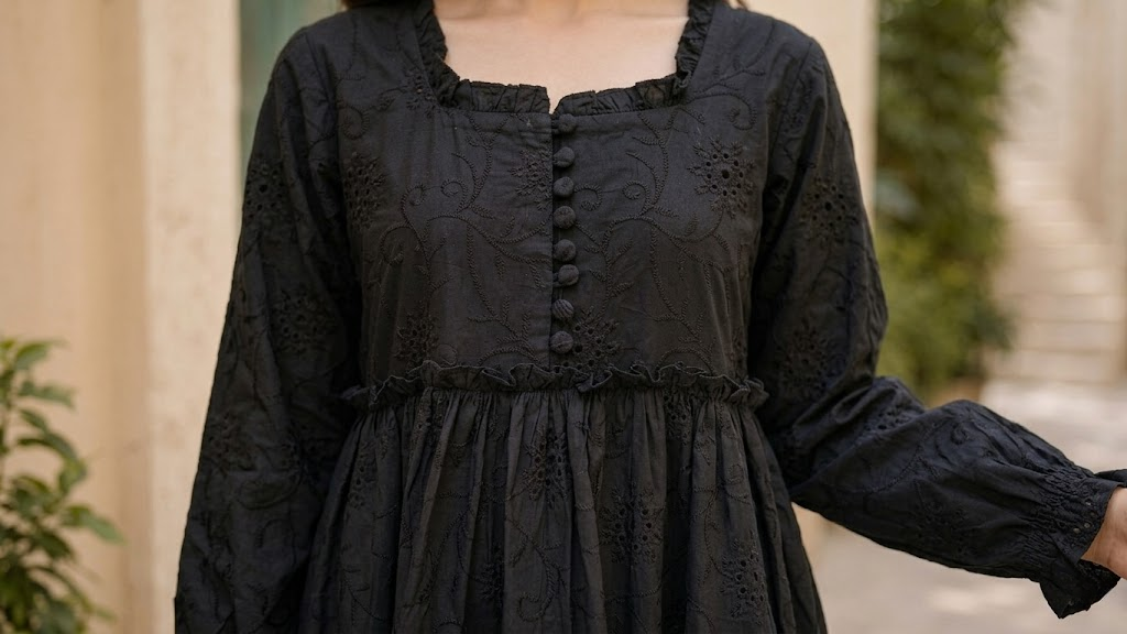 Rayshem Studio – Obsidian Cutwork Smocked Dress