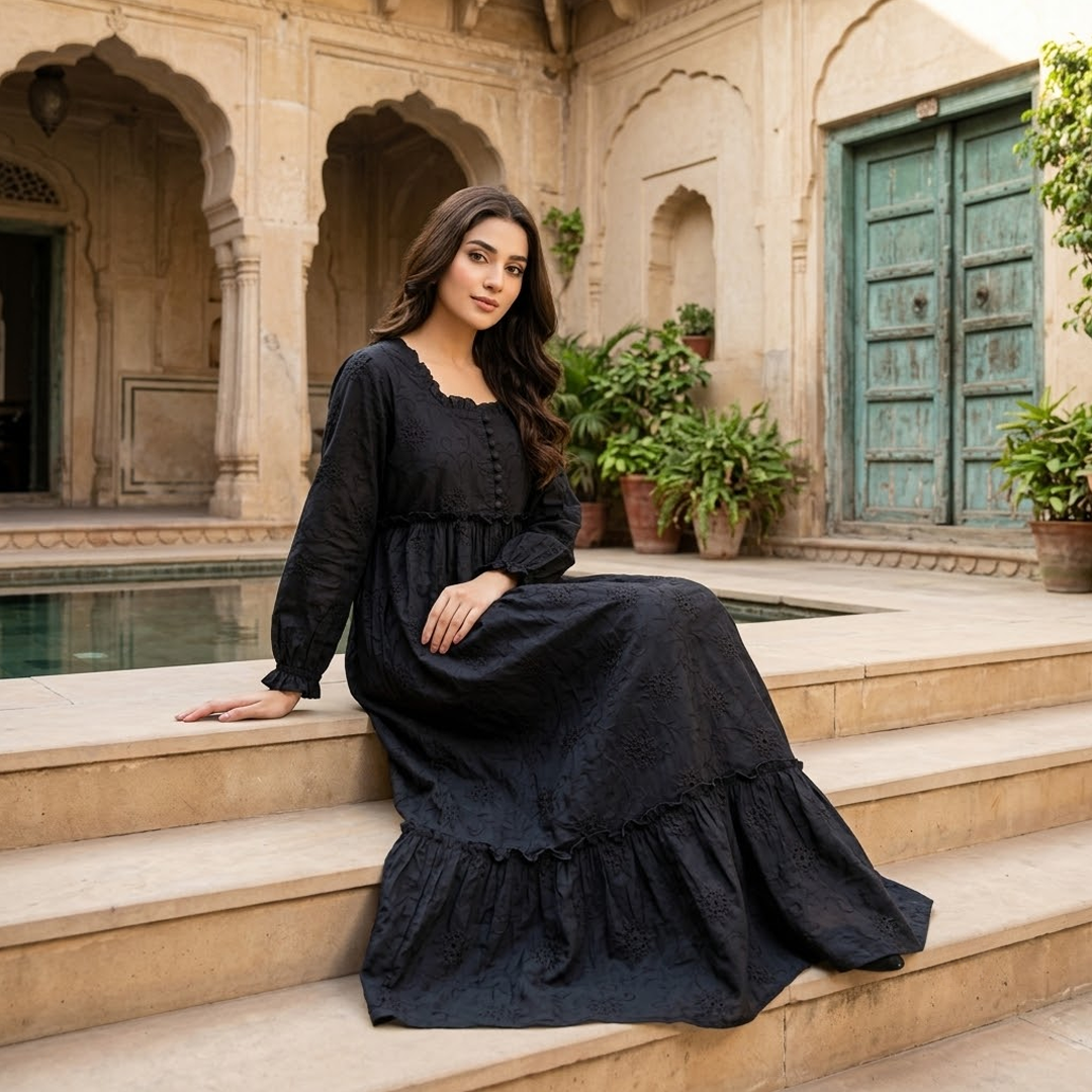 Rayshem Studio – Obsidian Cutwork Smocked Dress