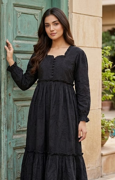 Rayshem Studio – Obsidian Cutwork Smocked Dress