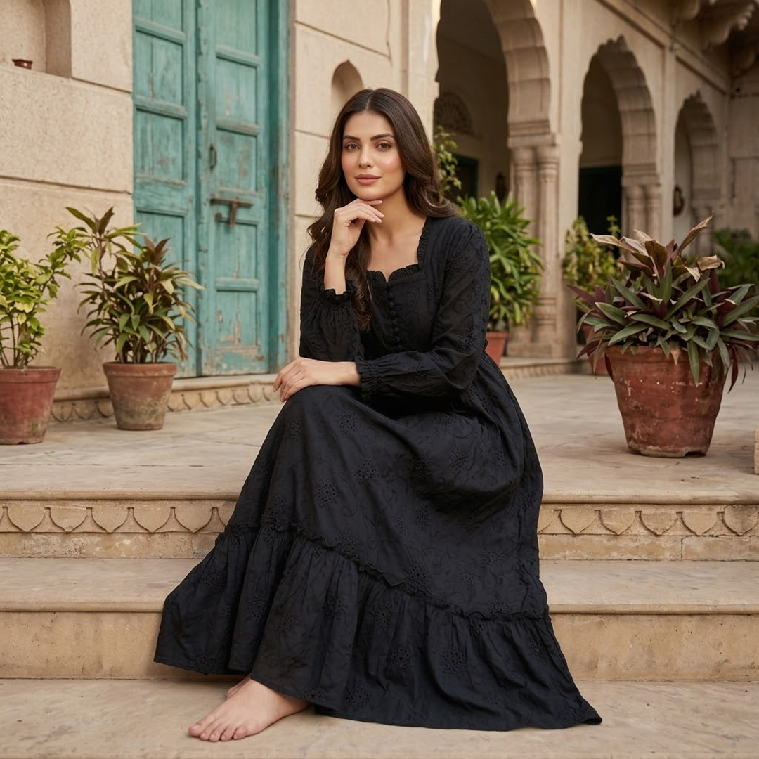 Rayshem Studio – Obsidian Cutwork Smocked Dress