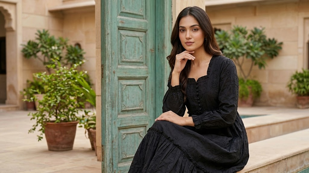 Rayshem Studio – Obsidian Cutwork Smocked Dress