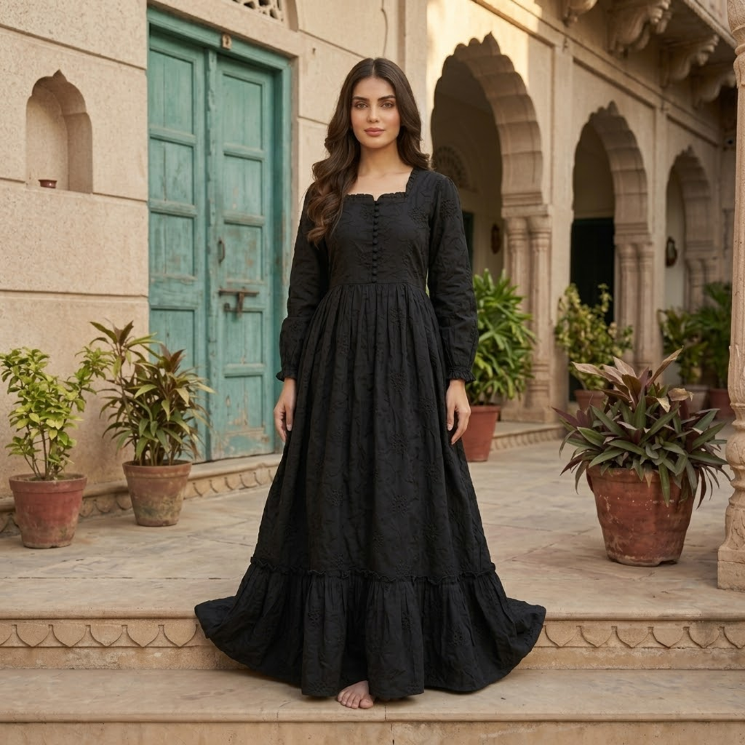 Rayshem Studio – Obsidian Cutwork Smocked Dress