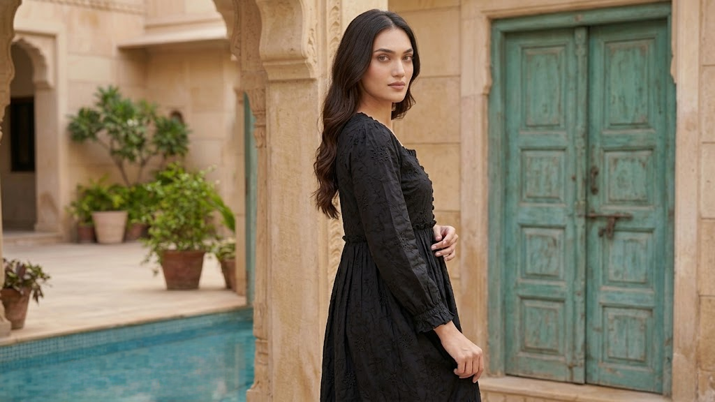 Rayshem Studio – Obsidian Cutwork Smocked Dress