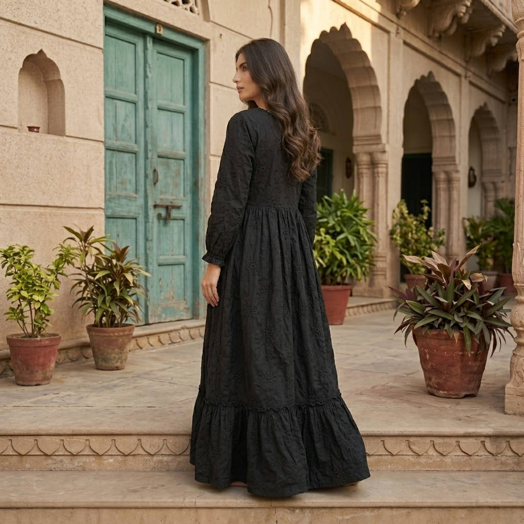 Rayshem Studio – Obsidian Cutwork Smocked Dress