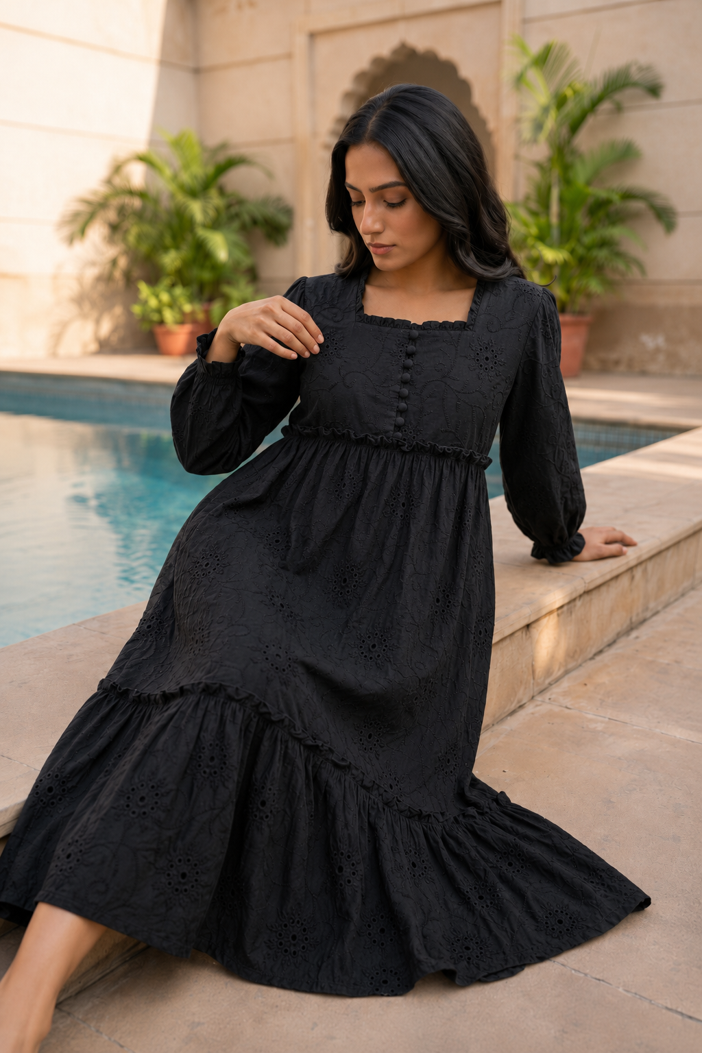Rayshem Studio – Obsidian Cutwork Smocked Dress