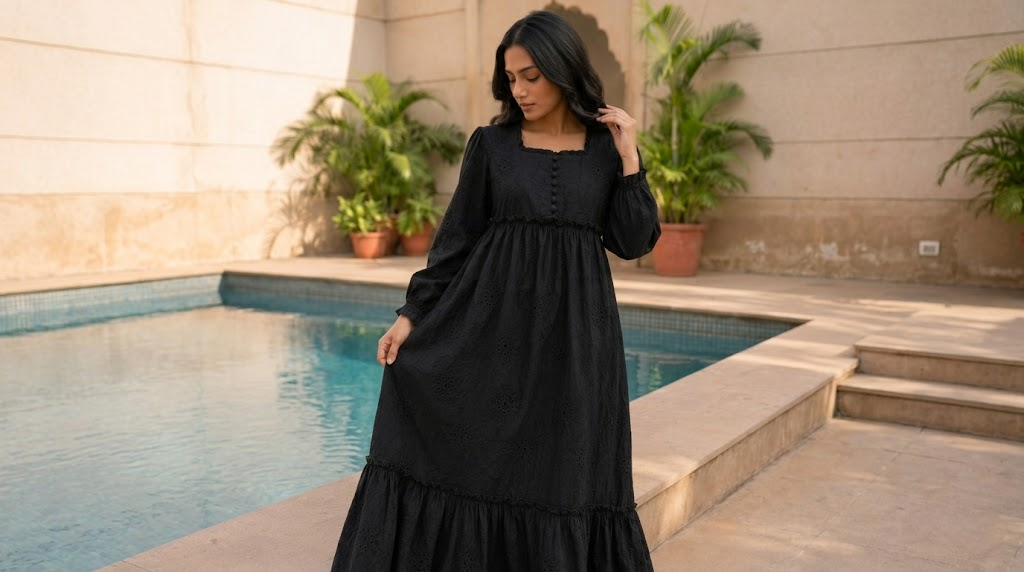 Rayshem Studio – Obsidian Cutwork Smocked Dress
