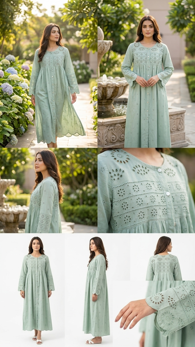 Rayshem Studio – Sage Chanderi Schiffli Maxi