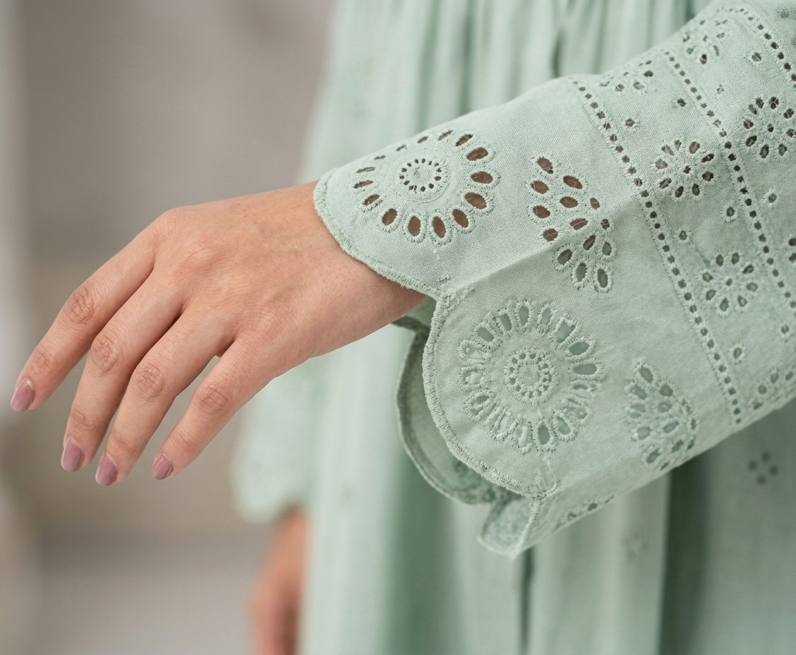 Rayshem Studio – Sage Chanderi Schiffli Maxi