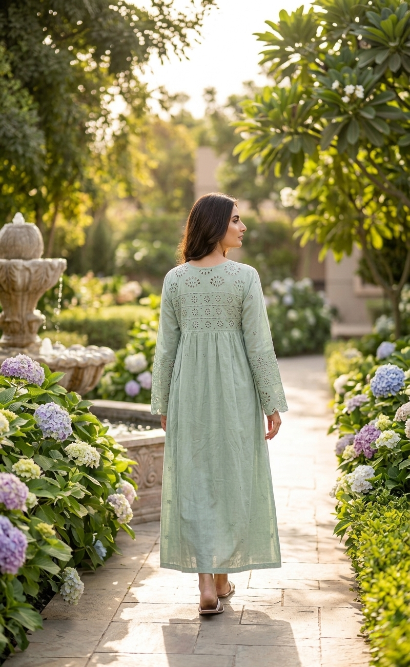 Rayshem Studio – Sage Chanderi Schiffli Maxi