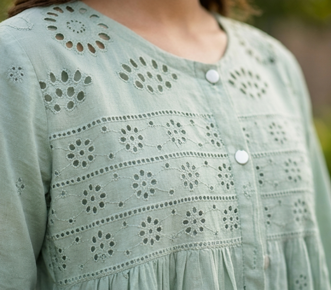Rayshem Studio – Sage Chanderi Schiffli Maxi