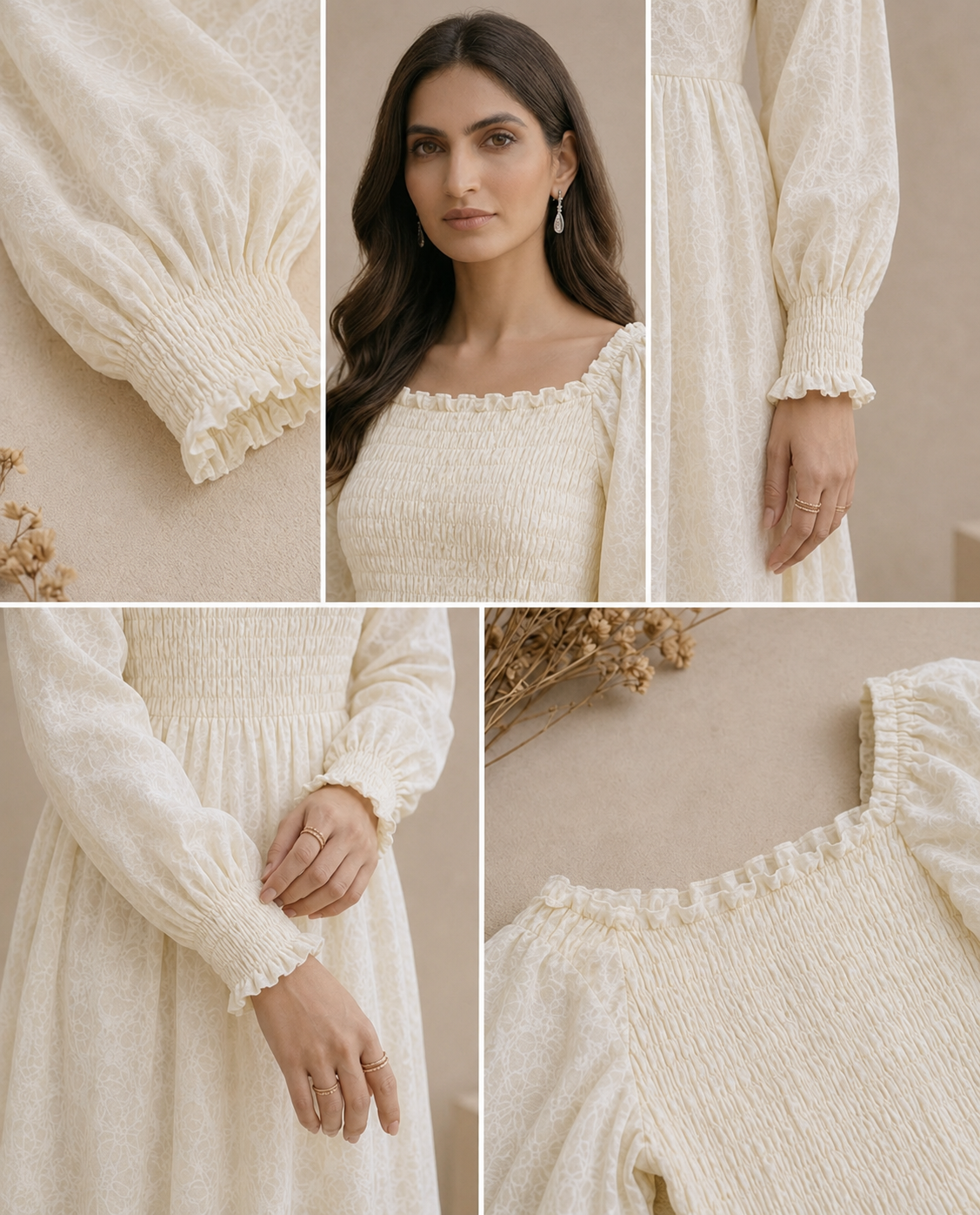 Rayshem Studio – Ivory Smocked Chantilly Maxi