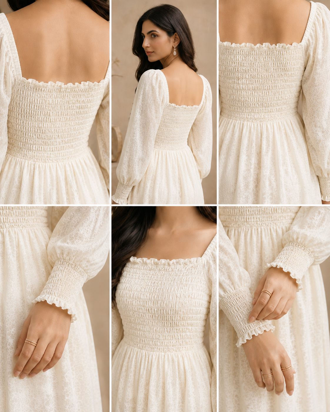 Rayshem Studio – Ivory Smocked Chantilly Maxi