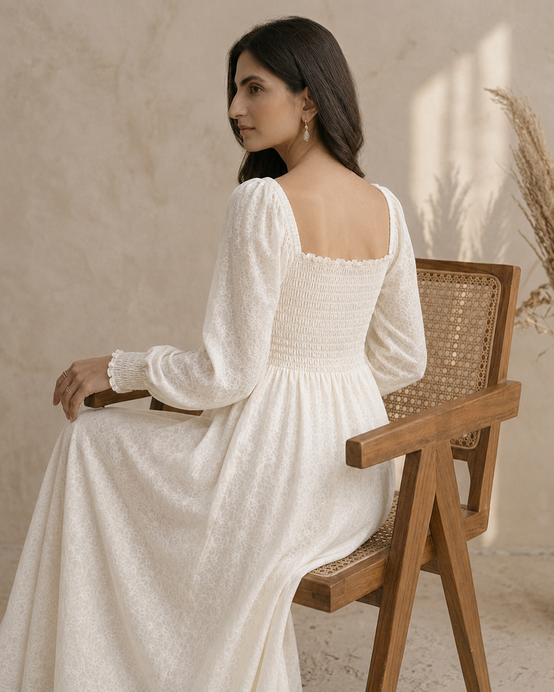 Rayshem Studio – Ivory Smocked Chantilly Maxi