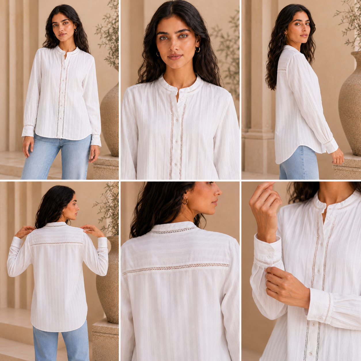 Rayshem Studio – Ivory Ladder-Lace Mandarin Shirt