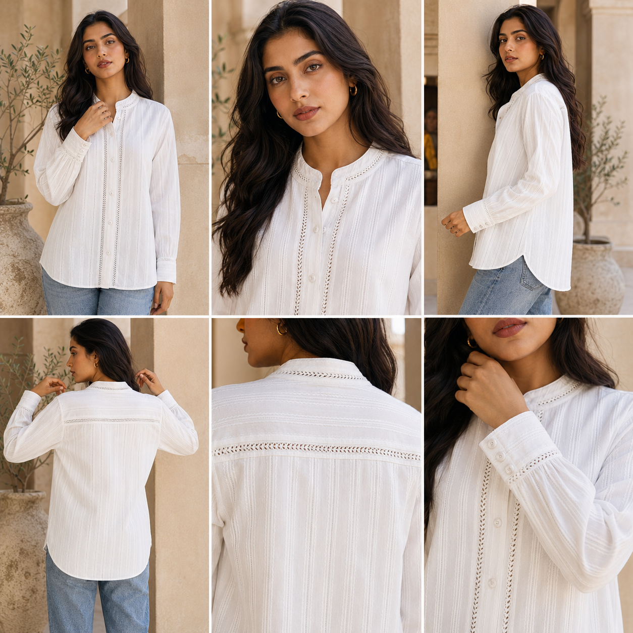 Rayshem Studio – Ivory Ladder-Lace Mandarin Shirt